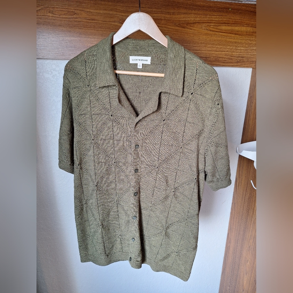 Lucky Brand button down sweater Size Large Color Olive Green